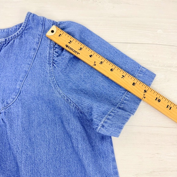Madewell Denim Popover Swing Puff Sleeve Top Size M Blue Cotton Linen Blend - Picture 12 of 15